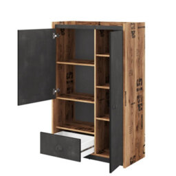 Arte Modern Fargo Sideboard Cabinet With Drawer And Shelves In Raw Steel W1500mm X H1900mm X D520mm - Ideal For Storage And Display - thumbnail 2
