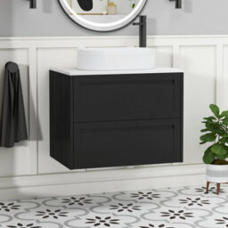 Royal Bathrooms Royal Bathroom Elmore 700mm Matt Nocturne Black Wall Mounted Countertop Bathroom Vanity Unit 2 Drawer With Lyon Basin - thumbnail 1