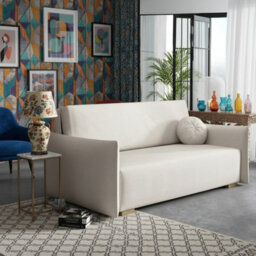 Viva Glov Iv Upholstered Sofa Bed With Bedding Storage Chipboard Frame Wood Legs Sleeping Function 174X98X85Cm White - thumbnail 2