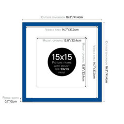 "15X15"" Blue Picture Frame - 15X15"" Square Frame With 13X13"" Mount For 15X15""/13X13"" Pictures Art Deco Style Room Decor, 1 Pack" - thumbnail 2