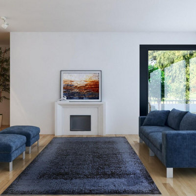 Indigo Black Abstract Modern Bordered Rug For Living Room And Bedroom-200Cm X 290Cm - image 1