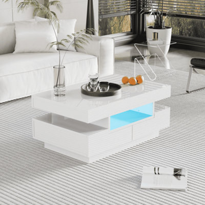 Matteo High-Gloss Led Coffee Table - White, 4-Drawer Modern Living Room Storage - image 1