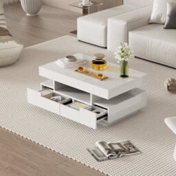 Matteo High-Gloss Led Coffee Table - White, 4-Drawer Modern Living Room Storage - thumbnail 8