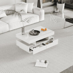 Matteo High-Gloss Led Coffee Table - White, 4-Drawer Modern Living Room Storage - thumbnail 9