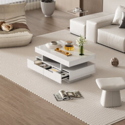 Matteo High-Gloss Led Coffee Table - White, 4-Drawer Modern Living Room Storage - thumbnail 7