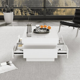 Matteo High-Gloss Led Coffee Table - White, 4-Drawer Modern Living Room Storage - thumbnail 4
