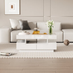 Matteo High-Gloss Led Coffee Table - White, 4-Drawer Modern Living Room Storage - thumbnail 5