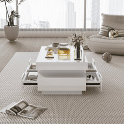 Matteo High-Gloss Led Coffee Table - White, 4-Drawer Modern Living Room Storage - thumbnail 2