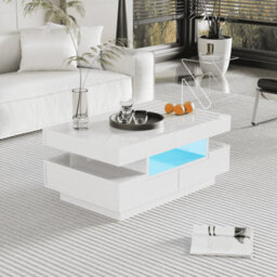 Matteo High-Gloss Led Coffee Table - White, 4-Drawer Modern Living Room Storage - thumbnail 1