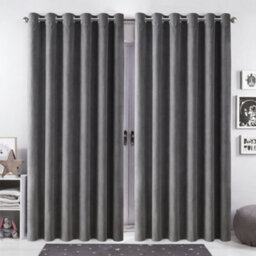 Bedlooms Grey Crushed Velvet Curtains Blackout Thermal Insulated Eyelet Curtain (Pair) 90 X 90 Inches With Tie Back Two