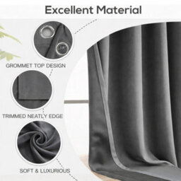 Bedlooms Grey Crushed Velvet Curtains Blackout Thermal Insulated Eyelet Curtain (Pair) 90 X 90 Inches With Tie Back Two - thumbnail 5