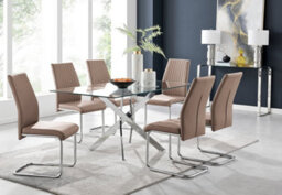 Furniturebox Uk Leonardo Glass And Chrome Metal Dining Table And 6 Cappuccino Beige Lorenzo Leather Chairs - thumbnail 1