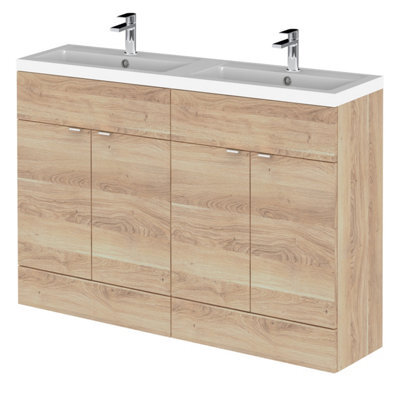 Hudson Reed Fusion Floor Standing 4-Door Vanity & Double Ceramic Basin, Vanity Unit With Basin, Bleached Oak, 1200mm - image 1