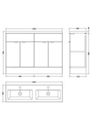 Hudson Reed Fusion Floor Standing 4-Door Vanity & Double Ceramic Basin, Vanity Unit With Basin, Bleached Oak, 1200mm - thumbnail 3
