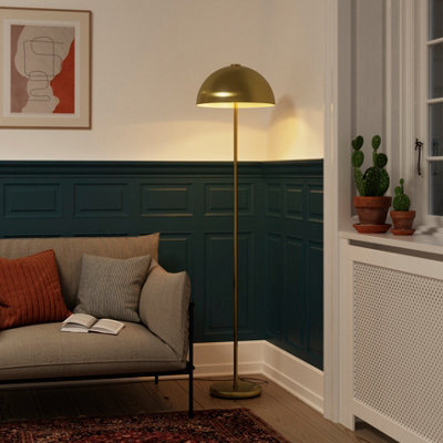 GoodHome Songor Modern Matt Brushed Brass Led Floor Lamp