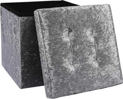 Storage Ottoman Padded Foldable Bench Chest With Lid Holds Up To 100 Kg For Bedroom Room Grey Velvet 38Cm X 38 Cm X 38 Cm - image 1
