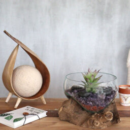 Large Open Molten Glass Bowl With Wooden Base Decorative Centrepiece - thumbnail 6