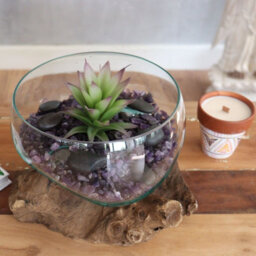 Large Open Molten Glass Bowl With Wooden Base Decorative Centrepiece - thumbnail 5