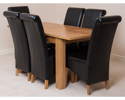 That's Furniture Hampton 120Cm - 160Cm Oak Extending Dining Table And 6 Chairs Dining Set With Montana Black Leather Chairs - image 1