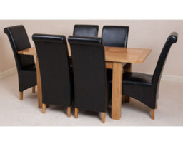 That's Furniture Hampton 120Cm - 160Cm Oak Extending Dining Table And 6 Chairs Dining Set With Montana Black Leather Chairs - thumbnail 2
