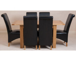 That's Furniture Hampton 120Cm - 160Cm Oak Extending Dining Table And 6 Chairs Dining Set With Montana Black Leather Chairs - thumbnail 3