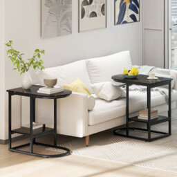 Costway C-Shaped End Table Modern Sofa Side Table W/faux Marble Tabletop-Black - thumbnail 4