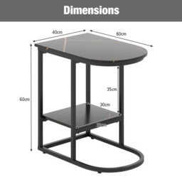 Costway C-Shaped End Table Modern Sofa Side Table W/faux Marble Tabletop-Black - thumbnail 2