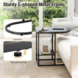 Costway C-Shaped End Table Modern Sofa Side Table W/faux Marble Tabletop-Black - thumbnail 8