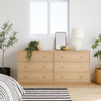 Wyld Haus Kaohsiung Hickory Oak Effect 6-Drawer Wide Chest For Bedroom