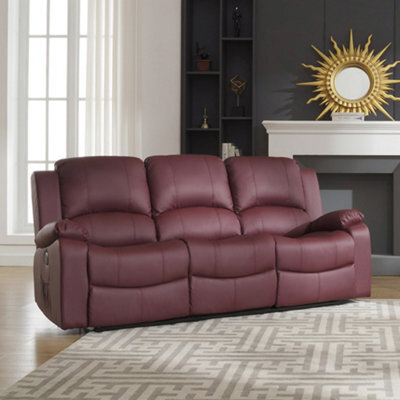 Glendale 201Cm Wide 3 Seat Burgundy Bonded Leather Electrically Operated 3 Seat Recliner Sofa - image 1