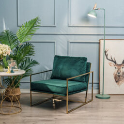 Nordlys Metal And Green Velvet Lounge Chair Vintage Style Living Room - thumbnail 3