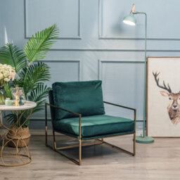 Nordlys Metal And Green Velvet Lounge Chair Vintage Style Living Room - thumbnail 4