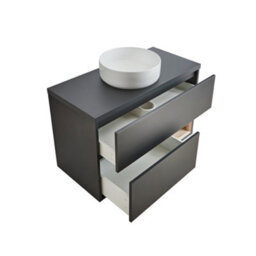 Homestylestore Black Grey 1000mm Wall Hung Bathroom Vanity Unit With Round Countertop Basin And Led Light - thumbnail 2
