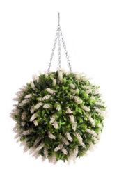 Pair Of Best Artificial 38Cm White Lush Lavender Hanging Basket Flower Topiary Ball - Weather & Fade Resistant - thumbnail 2