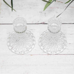 Annibells 2 X Vintage Clear Glass Harlequin Candlestick Holders (10919) - thumbnail 3