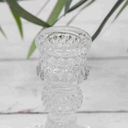 Annibells 2 X Vintage Clear Glass Harlequin Candlestick Holders (10919) - thumbnail 2