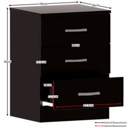 Lassic Vida Designs Riano 4 Piece Bedroom Set (3 Drawer Bedside Chest, 5 Drawer Chest, 3 Door Wardrobe), Black - thumbnail 5