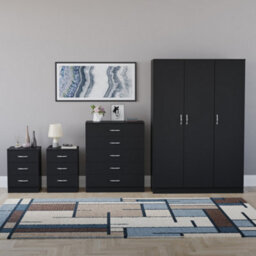 Lassic Vida Designs Riano 4 Piece Bedroom Set (3 Drawer Bedside Chest, 5 Drawer Chest, 3 Door Wardrobe), Black - thumbnail 7