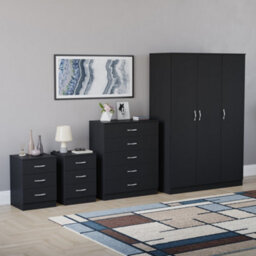 Lassic Vida Designs Riano 4 Piece Bedroom Set (3 Drawer Bedside Chest, 5 Drawer Chest, 3 Door Wardrobe), Black - thumbnail 6
