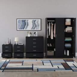Lassic Vida Designs Riano 4 Piece Bedroom Set (3 Drawer Bedside Chest, 5 Drawer Chest, 3 Door Wardrobe), Black - thumbnail 2