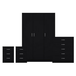 Lassic Vida Designs Riano 4 Piece Bedroom Set (3 Drawer Bedside Chest, 5 Drawer Chest, 3 Door Wardrobe), Black - thumbnail 8