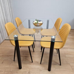 Kosy Koala White Clear Glass Dining Table With 4 Chairs Dining Kitchen Room Furniture