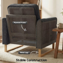 Dark Grey-1 Seater Sofa With With Metal Legs And Spring - thumbnail 6