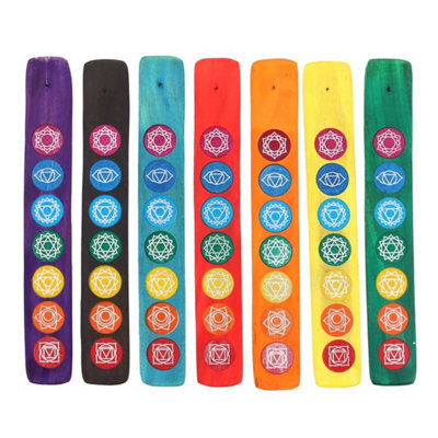 Set Of 7 Wooden Chakra Incense Holders For Meditation & Yoga