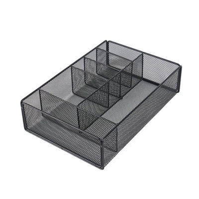 Desk Drawer Organizer Tray 6 Compartment Metal Mesh Storage - image 1
