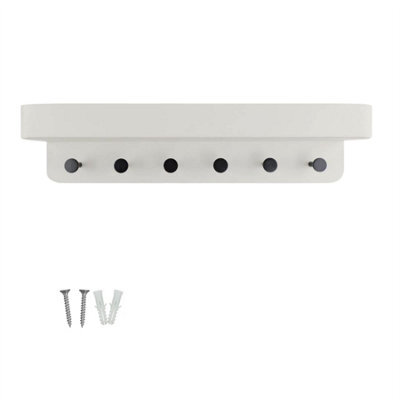 Keypak Shelf Combo - White Wall, Coat Rack Organiser With 6 Black Hooks & Display Shelf For Hallways, Kitchens & Entryways - image 1