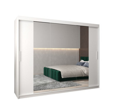 Arte Tokyo 02 Contemporary Mirrored 3 Sliding Door Wardrobe 9 Shelves 2 Rails White Matt (H)2000mm (W)2500mm (D)620mm - image 1