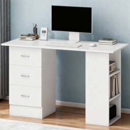 White 120Cm Computer Desk With 3 Drawers & Shelves For Home Office & Study - thumbnail 6