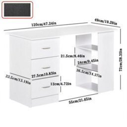 White 120Cm Computer Desk With 3 Drawers & Shelves For Home Office & Study - thumbnail 2