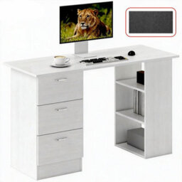 White 120Cm Computer Desk With 3 Drawers & Shelves For Home Office & Study - thumbnail 1